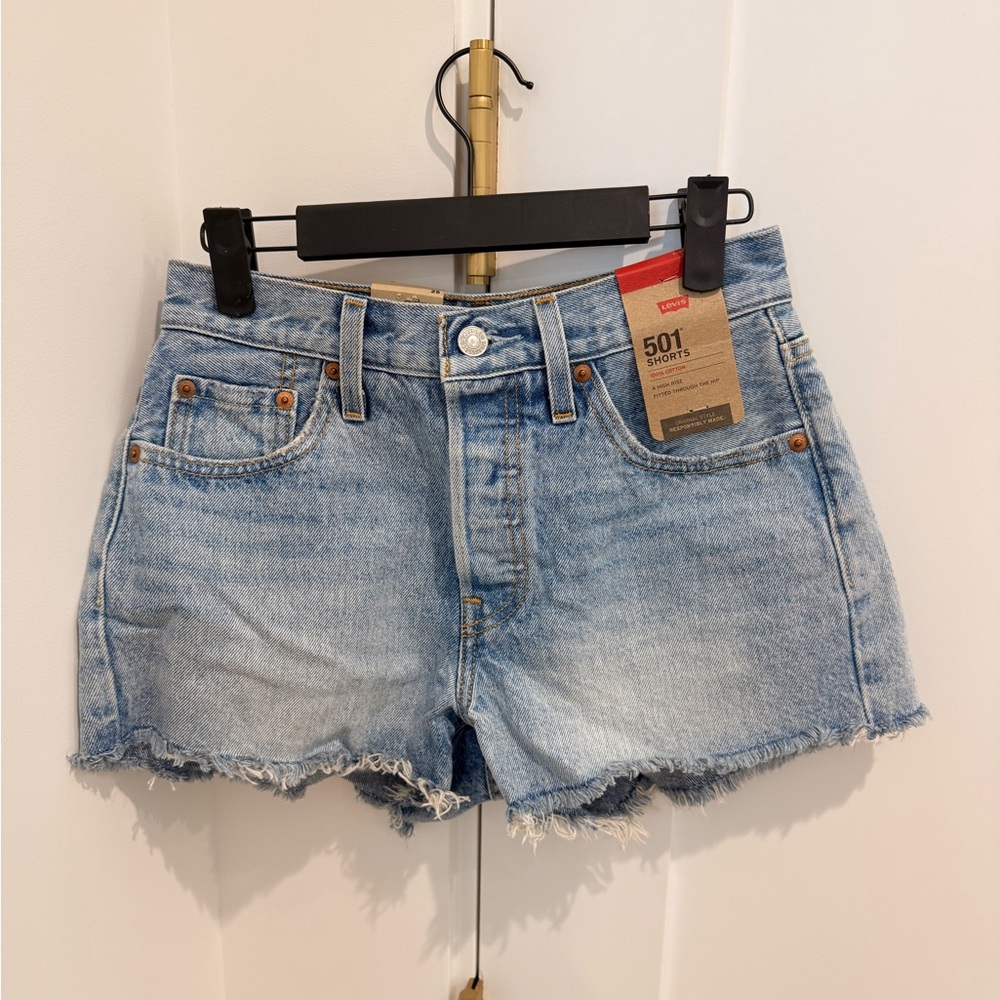 Levi's Light Blue Frayed Hem Jean Shorts